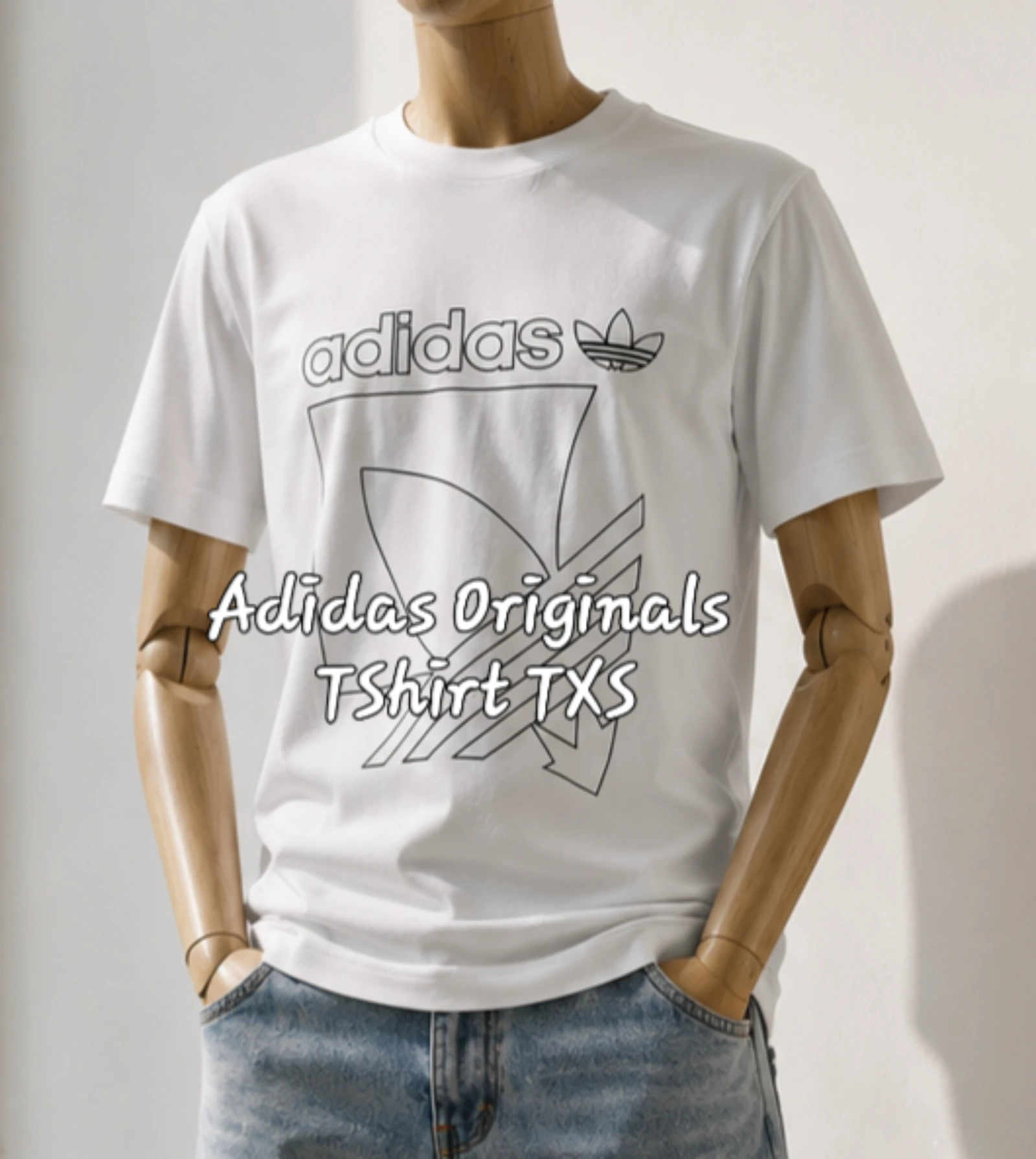Adidas Originals TShirt TXS-Fond Blanc & Traits Noirs Coupe Regular-100%Coton en TBE
